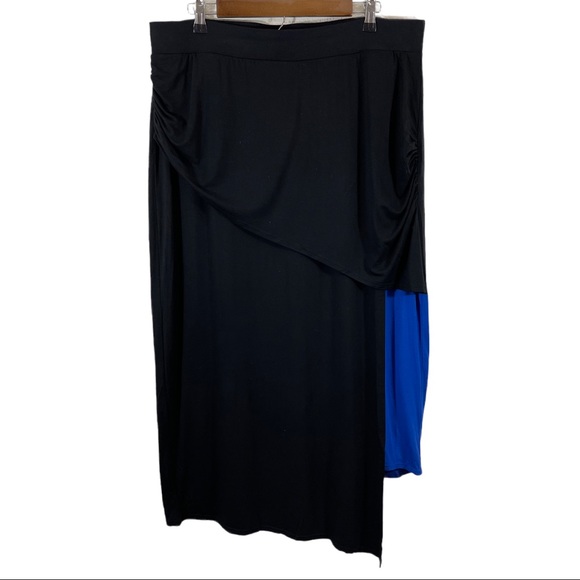 Lane Bryant Maxi Skirt Black Blue Asymmetrical Hem, Size 18/20 - Picture 3 of 8